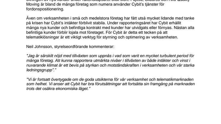 Telematikföretaget Cybit växer i krisen