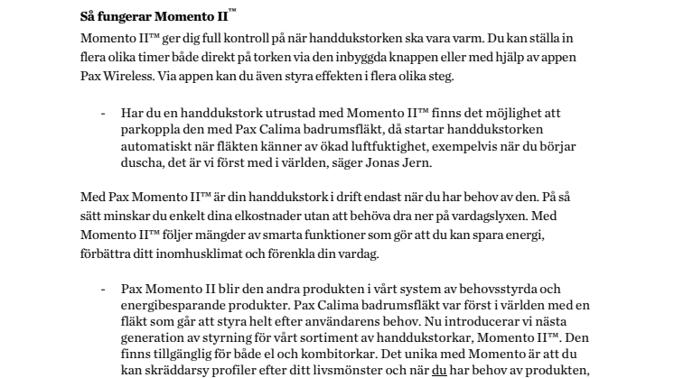 Pax lanserar nya handdukstorkar med möjlighet till appstyrning