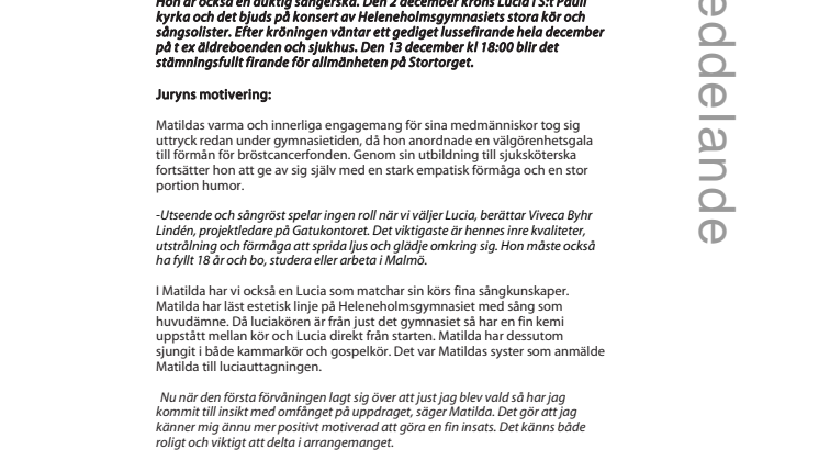 Sjungande sjuksköterska är Malmö stads Lucia 2011