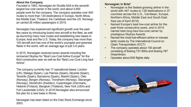Corporate fact Sheet Norwegian