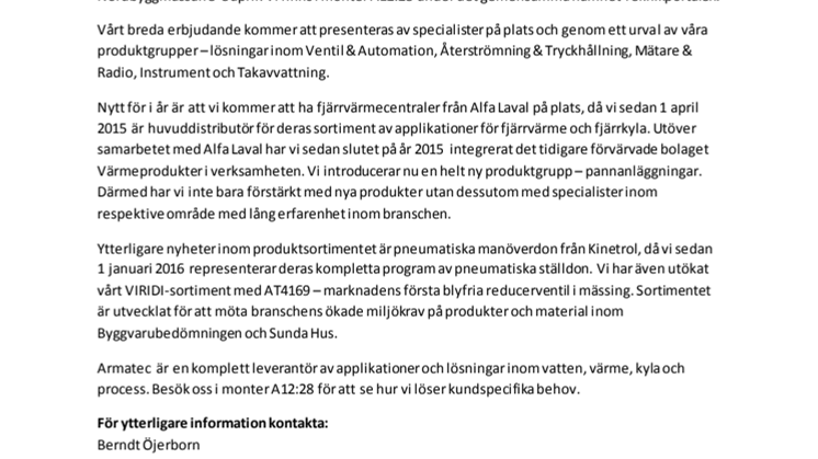 ​Armatec presenterar sitt breda erbjudande på Nordbyggmässan