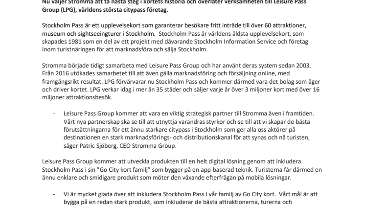 Upplevelsekortet Stockholm Pass drivs vidare av Leisure Pass Group och blir mer digitalt  