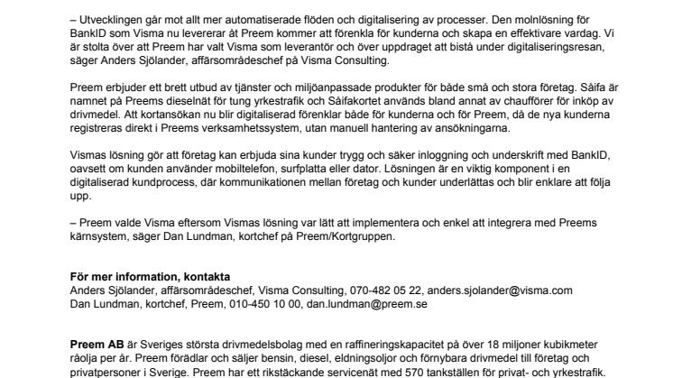 Digital lösning från Visma förenklar kortansökan för Preems kunder 