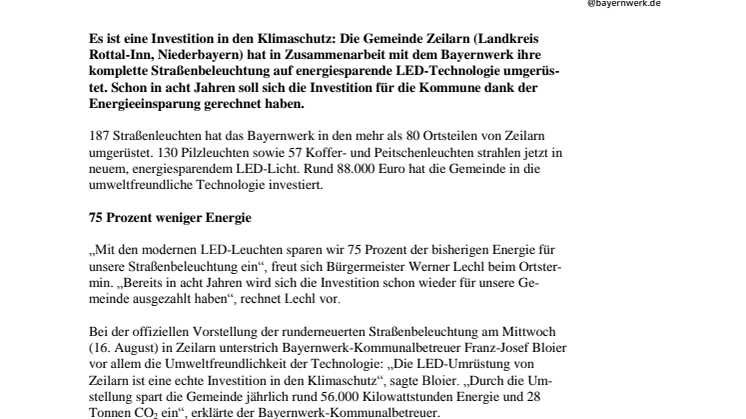 Zeilarn leuchtet umweltfreundlich