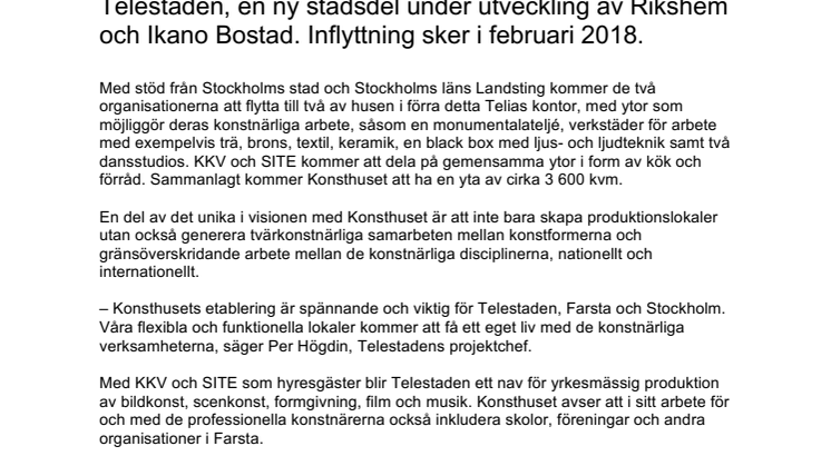 Konstnärer flyttar till nya ateljéer, verkstäder, repetitionslokaler och dansstudios i Telestaden