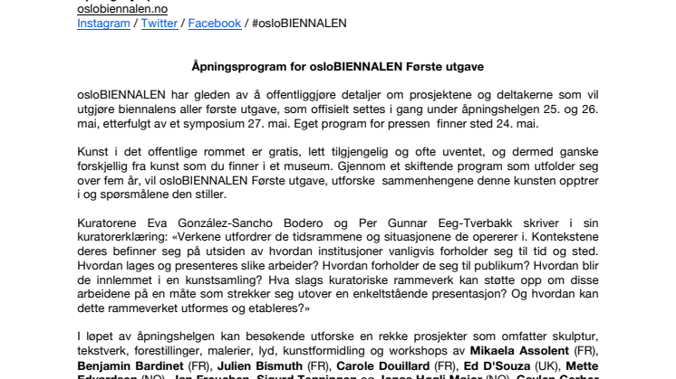 Åpningsuke for osloBIENNALEN Første utgave  2019-2024