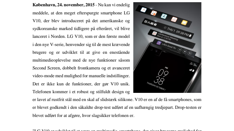 LG’S SMARTPHONE V10 MED SECOND SCREEN KOMMER TIL DANMARK I BEGYNDELSEN AF 2016