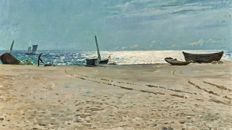 P. S. Krøyer- Måneskin over Skagens Strand med optrukne både på stranden. Sign. Olie på lærred. 44 x 64 cm_.jpg