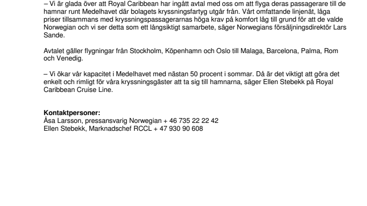Norwegian ska flyga Royal Caribbean Cruise passagerare