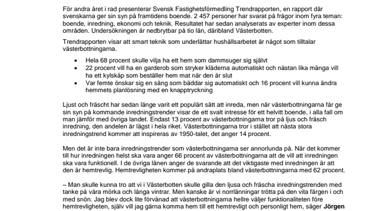 Trendrapporten 2013 visar:Funktionalitet viktigast när västerbottningarna inreder hemmet
