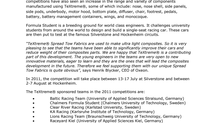 Increased TeXtreme® usage in Formula Student