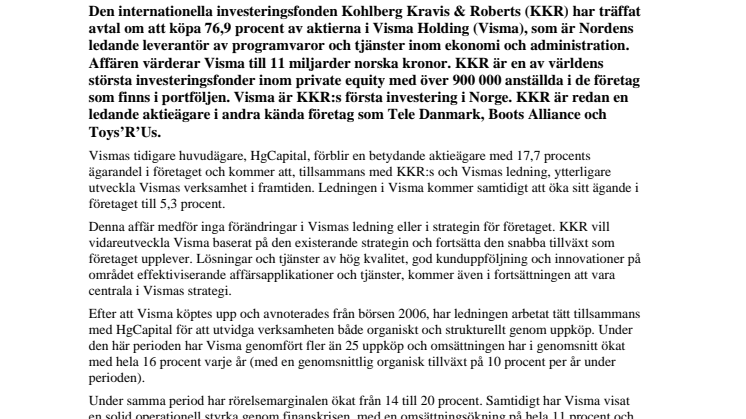 Investeringsfonden KKR ny huvudägare i Visma