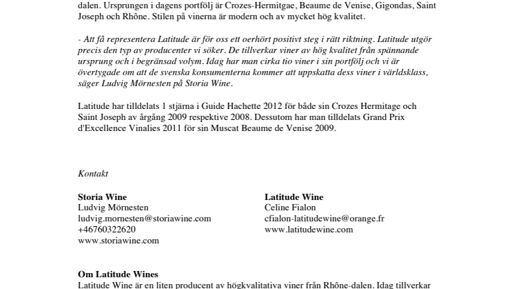 Latitude Wine - ny producent från Rhônedalen hos Storia Wine