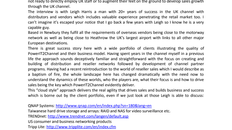PowerIT2Channel Using a “Cloud Style” Sales Approach to Deliver Growth in the UK Channel for Overseas Vendors