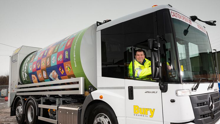 Cllr Alan Quinn at the wheel of one of the new bin wagons