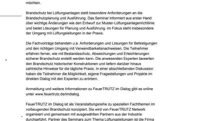 FeuerTRUTZ im Dialog – Brandschutz bei Lüftungsleitungen