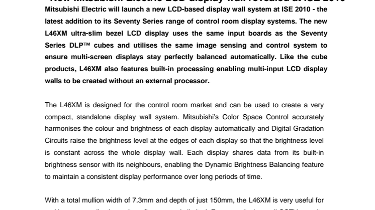 New Mitsubishi Electric LCD display wall revealed at ISE 2010 