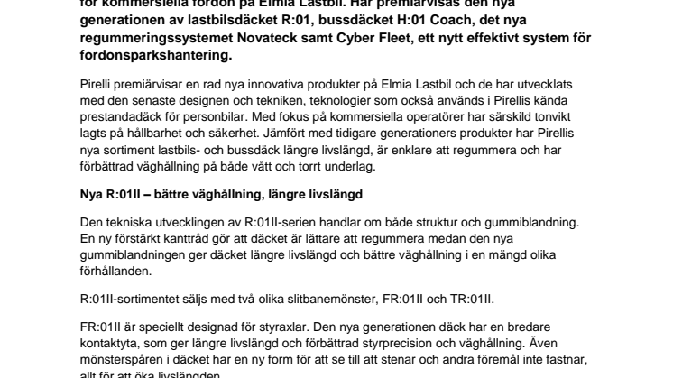 Innovativa Pirelli-nyheter på Elmia Lastbil