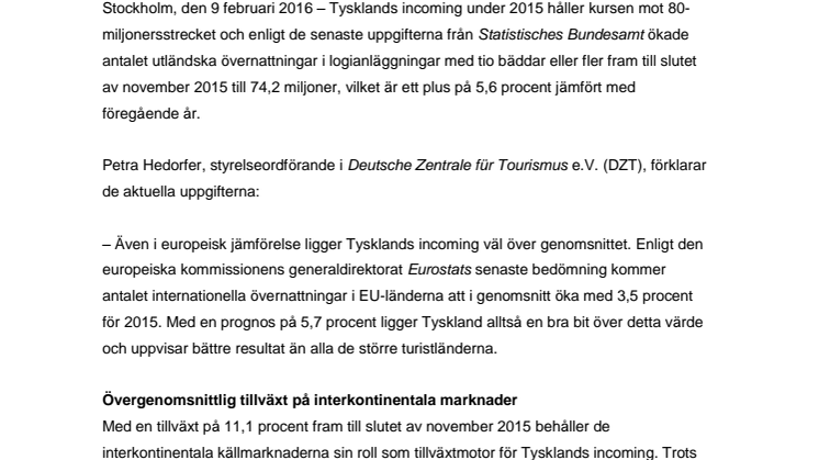 Rekordresultat för sjätte året i rad för ​Tysklands inkommande turism