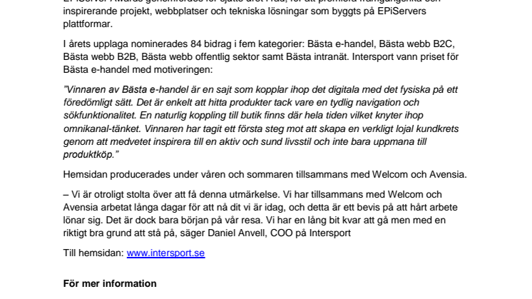 Intersport vinner pris för bästa e-handel