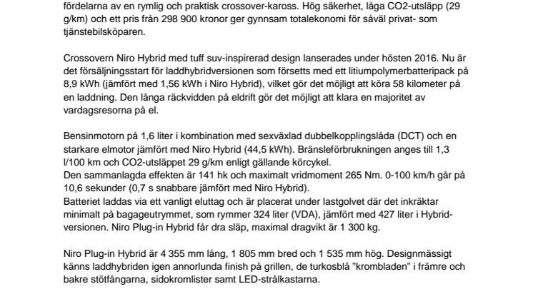Premiär för smarta Kia Niro Plug-in Hybrid