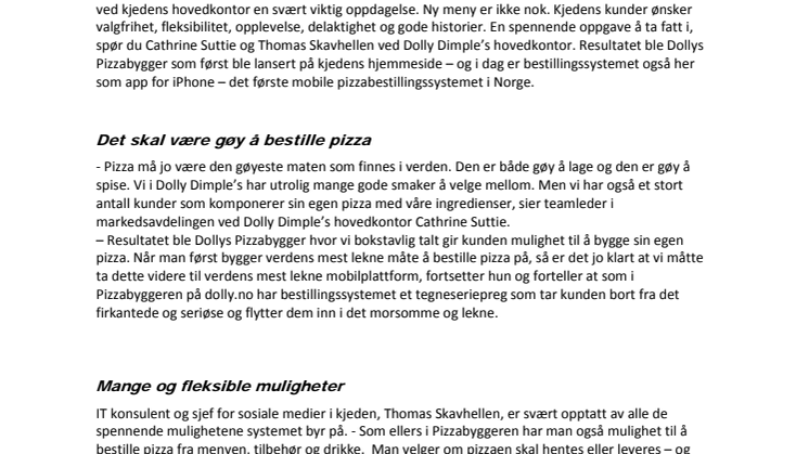 Dollys Pizzabygger - nå også som iPhone app