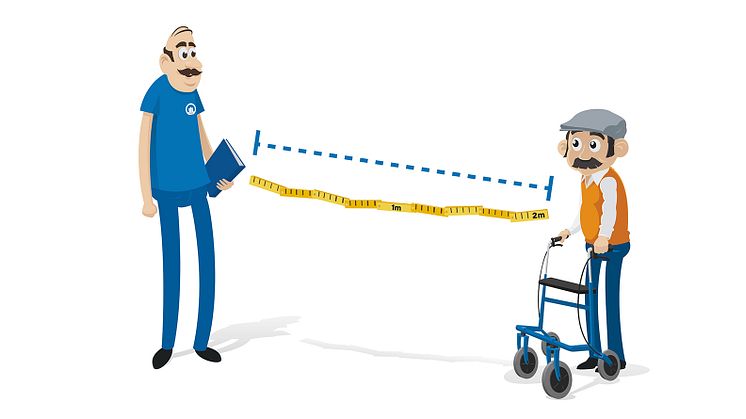 Illustrationer förstärker budskapet om att hålla avstånd för att minska smittspridning.
