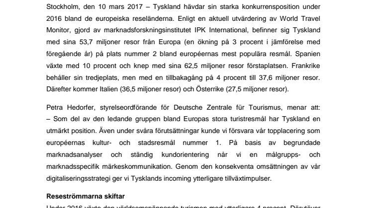 ​Reselandet Tyskland fortsatt starkt i europeisk konkurrens – européernas stadsresmål nummer 1