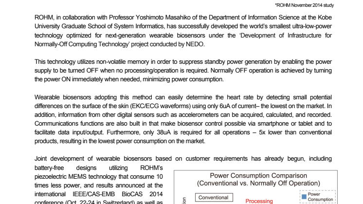 New Breakthrough Wearable Biosensor Technology Featuring Industry-Low Power Consumption*