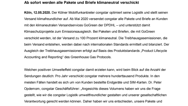 Umweltfreundliche Logistik: congstar setzt auf nachhaltigen Versand
