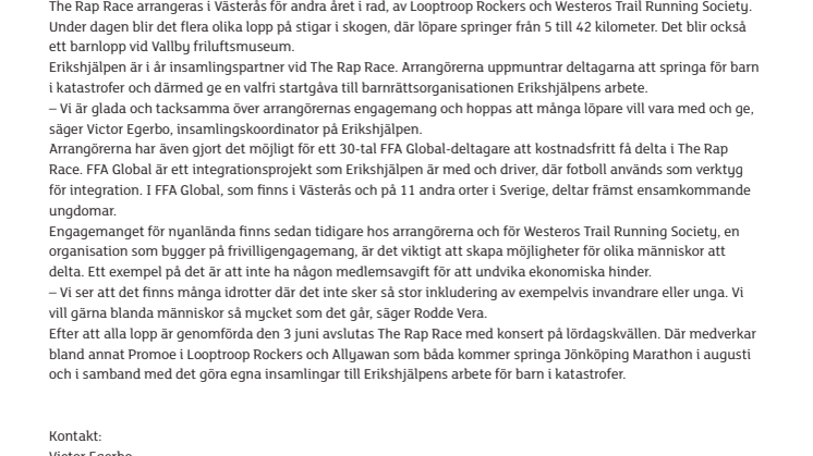 Erikshjälpen är insamlingspartner vid The Rap Race