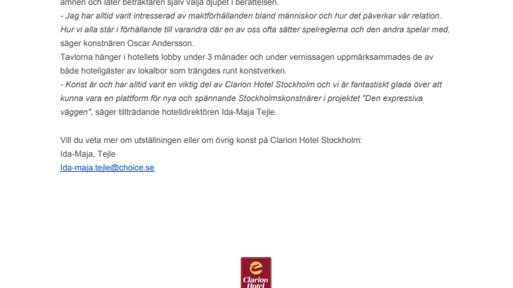 ​Vernissage med stockholmskonstnären Oscar Andersson på Clarion Hotel Stockholm
