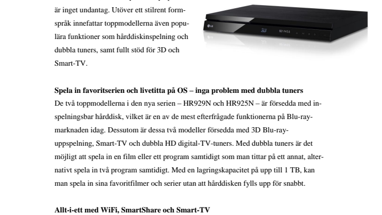 NY SERIE BLU-RAY-SPELARE FRÅN LG  SÄKRAR SOMMARUNDERHÅLLNINGEN 
