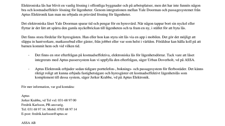Nu kan lägenhetsdörren få ett elektroniskt lås - lås med en mobil-app