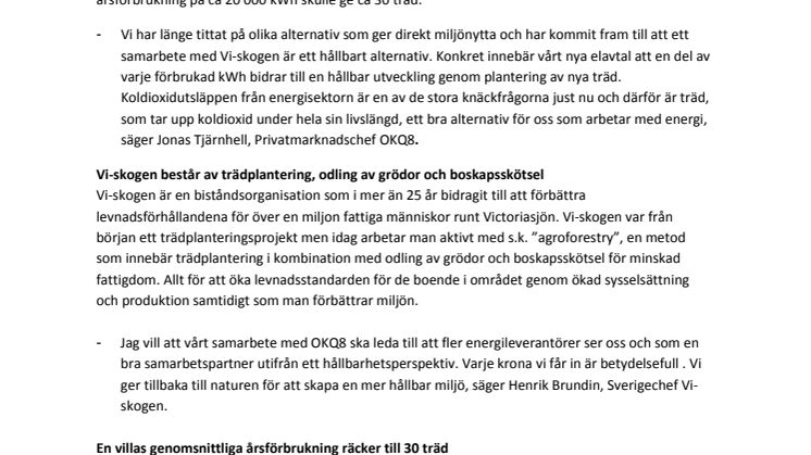 Äntligen ett elavtal som garanterar verklig miljönytta - OKQ8 lanserar nytt elavtal i samarbete med Vi-skogen
