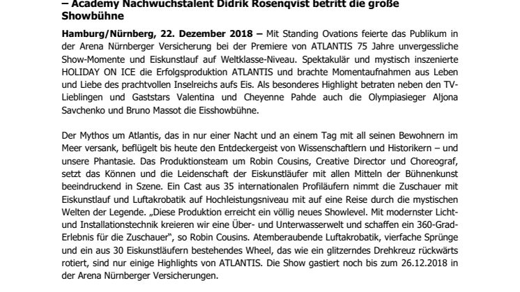 Standing Ovations bei HOLIDAY ON ICE Show ATLANTIS in Nürnberg