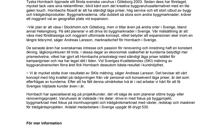 Hornbach ökar omsättningen i Sverige och planerar för expansion