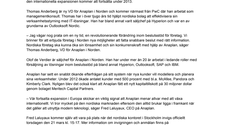 Snabbväxande Anaplan öppnar nordiskt kontor i Stockholm