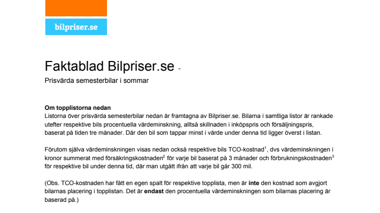 Faktablad semesterbilen