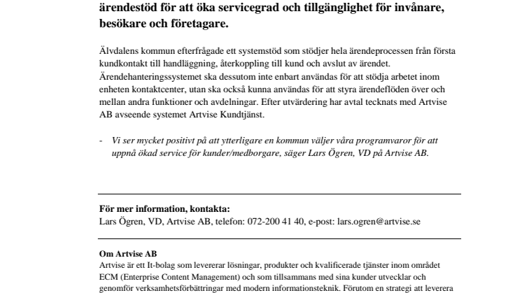 Artvise Kundtjänst till Älvdalens kommun!