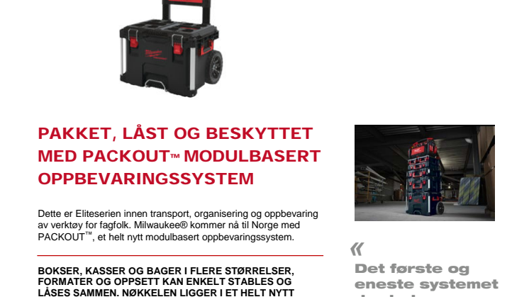 PAKKET, LÅST OG BESKYTTET MED PACKOUT™ MODULBASERT OPPBEVARINGSSYSTEM