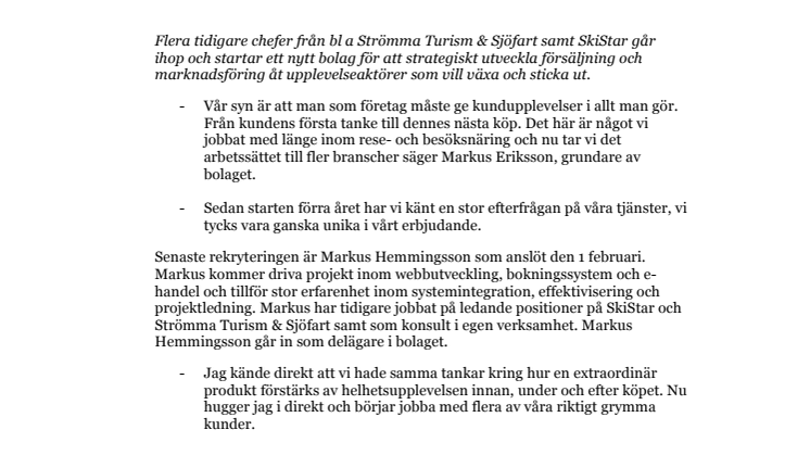 Tidigare Strömma-chefer startar frilansande marknads- och försäljningsavdelning.