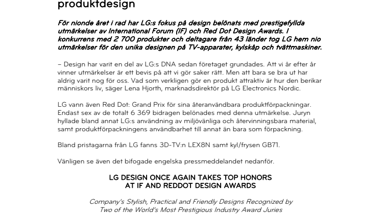 LG håvar in prestigefyllda utmärkelser för unik produktdesign