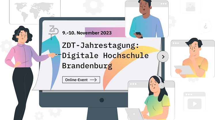 Am 9. und 10. November 2023 laden Brandenburgs Hochschulen alle Interessierten, Beschäftigten und Studierenden zur dritten virtuellen Jahrestagung „ZDT-Forum: Digitale Hochschule Brandenburg“ ein. (Bild: Storyset - Digital Presentation)