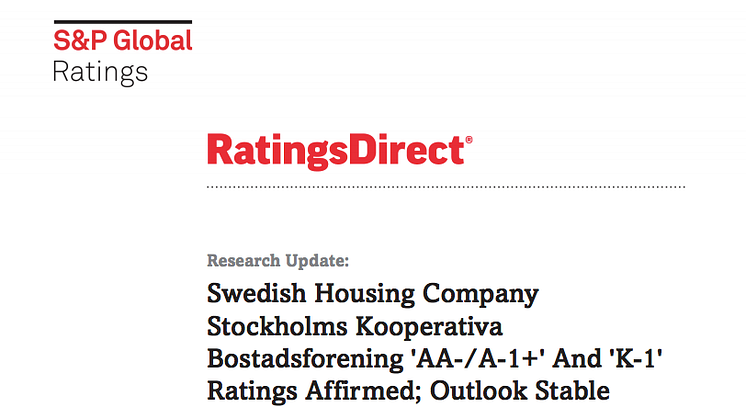 Standard & Poors ger SKB fortsatt starkt kreditbetyg