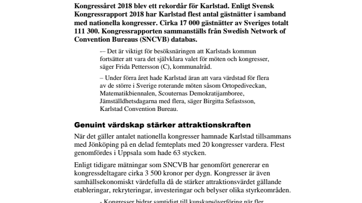 Karlstad Sverigebäst när det gäller kongressgästnätter