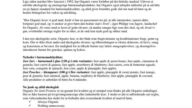 En ny og farverig serie af børnemad fra Organix