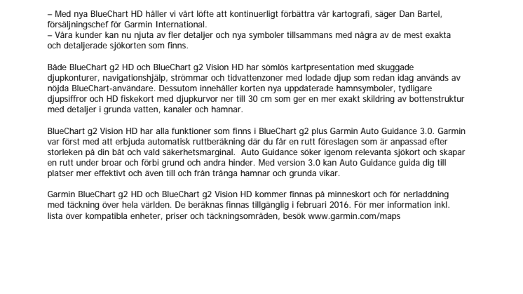 Garmin® förbättrar BlueChart®-kartografin med nytt HD-innehåll