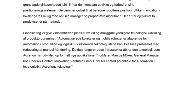 ​  Phoenix Contact Innovation Ventures investerer i mobile robotter