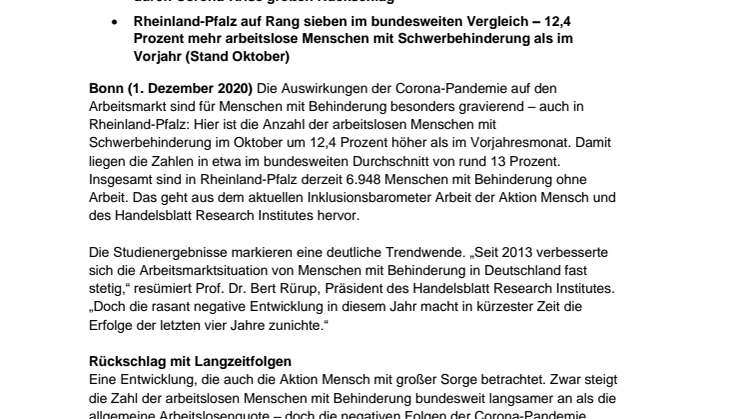 Inklusionsbarometer Arbeit / Rheinland-Pfalz